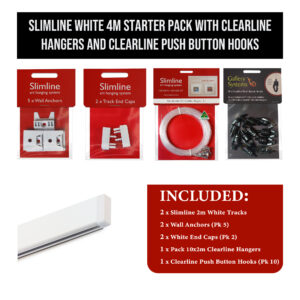 Slimline System white Starter Pack 4m with clearline hangers and push button hooks