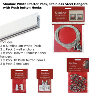 Slimline 4m Starter Kit - Stainless Steel hangers and push button hooks